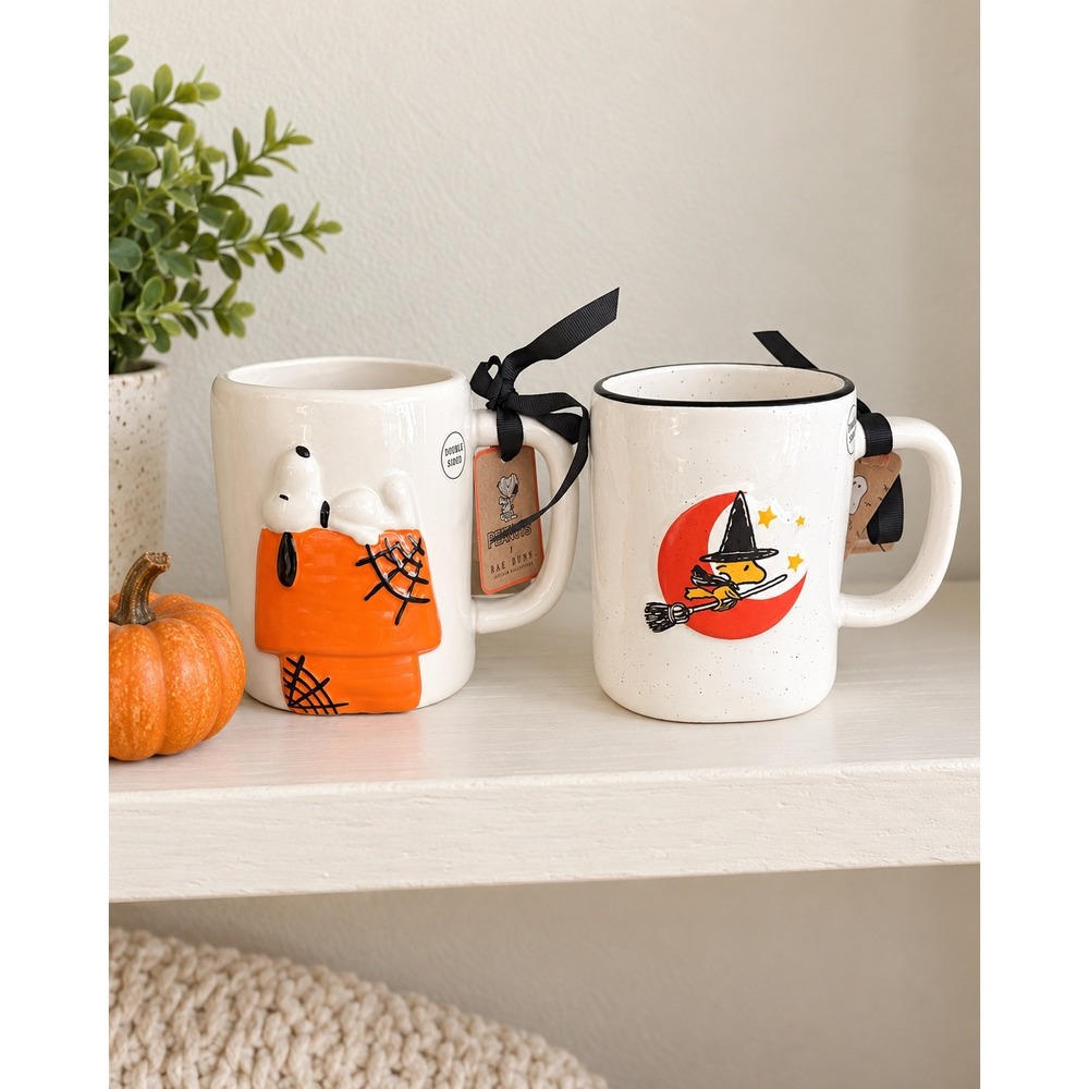 Rae Dunn Peanuts Halloween Mugs Snoopy Woodstock Witch New Whimsigoth Witchy Boo